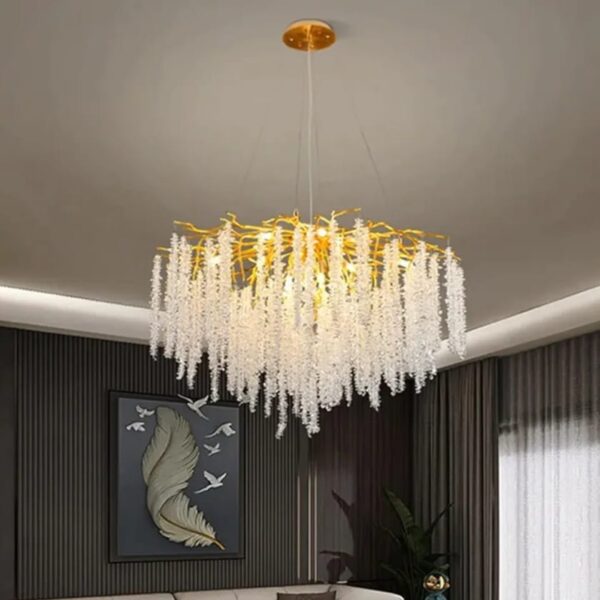 ثريا كريستال دائرية فاخرة – تصميم ذهبي أنيق