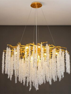 نجفة كريستال دائرية ذهبية – إضاءة مودرن فاخرة