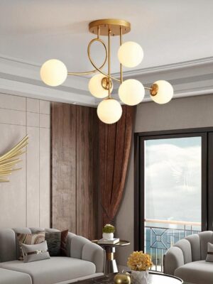 ثريا كريستال ذهبية عصرية بـ 6 لمبات